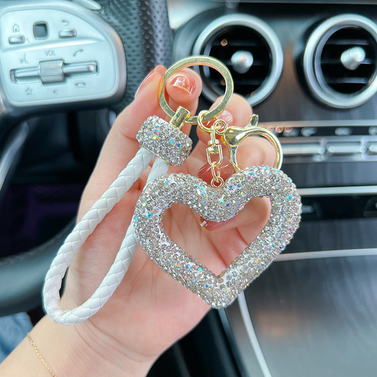 Wholesale Diamond Inlaid Hollow Clay Full Diamond Heart Keychains